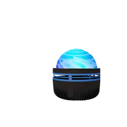 Blue glowing orb on a black base for the Cosmic Galaxy Projector for Bedroom Bliss