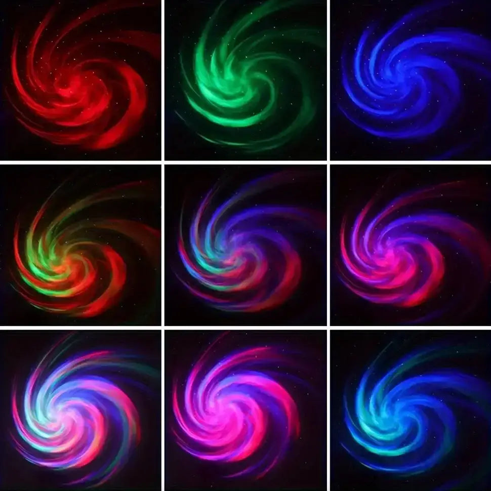 Colorful swirling galaxy patterns from the Cosmic Galaxy Projector for bedroom bliss