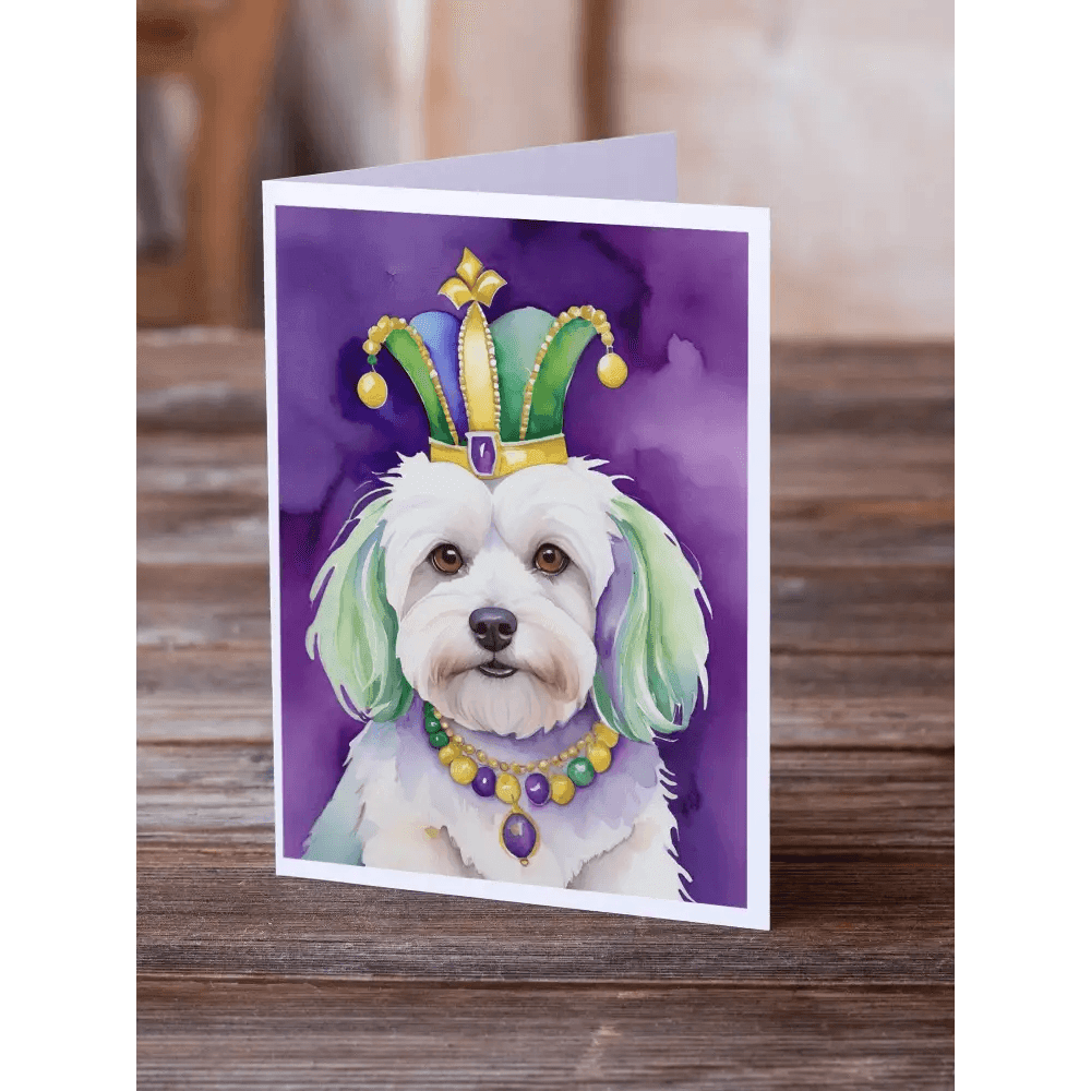 Mardi Gras Pup Parade: Unleash the Gras Pup Fun! Product Description: Get Ready to Unleash the Mardi Gras Spirit with these Adorable Dog Greeting Cards - Estalios