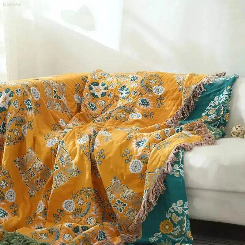 Cotton Gauze Fringed Throw Blanket for Cozy Home Decor - Estalios