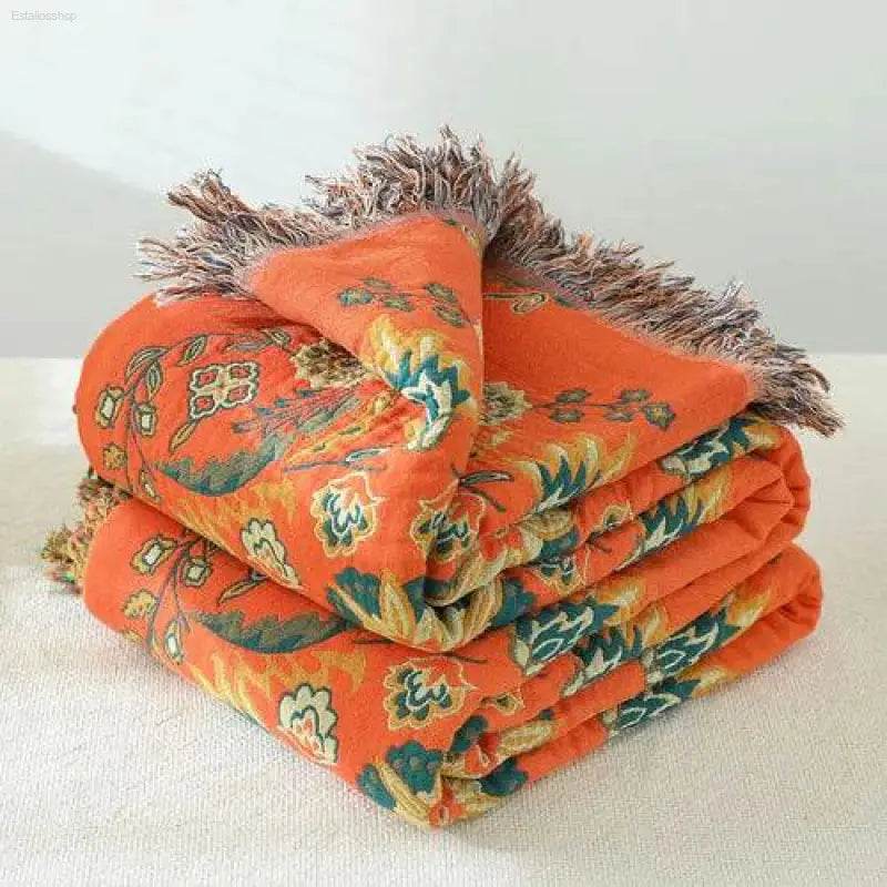 Cotton Gauze Fringed Throw Blanket for Cozy Home Decor - Estalios