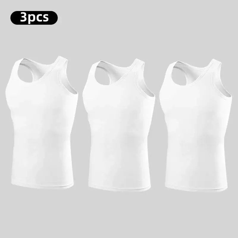 Three white pure cotton vests for comfy fitness training and workouts