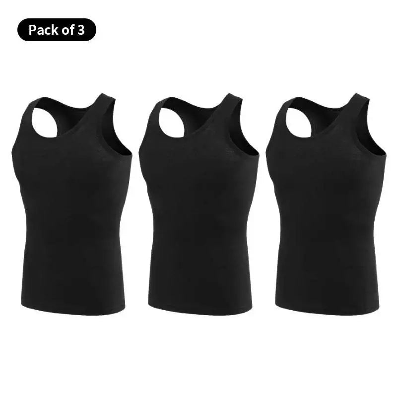 Three black tank tops from Cotton Vest Fitness Gear, perfect for fitness training