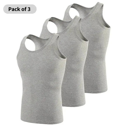 Three gray cotton vests for fitness training and everyday comfort