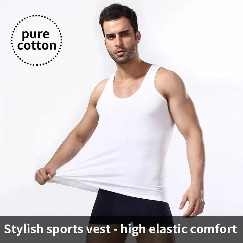 White cotton tank top from Cotton Vest Fitness Gear, perfect for fitness training