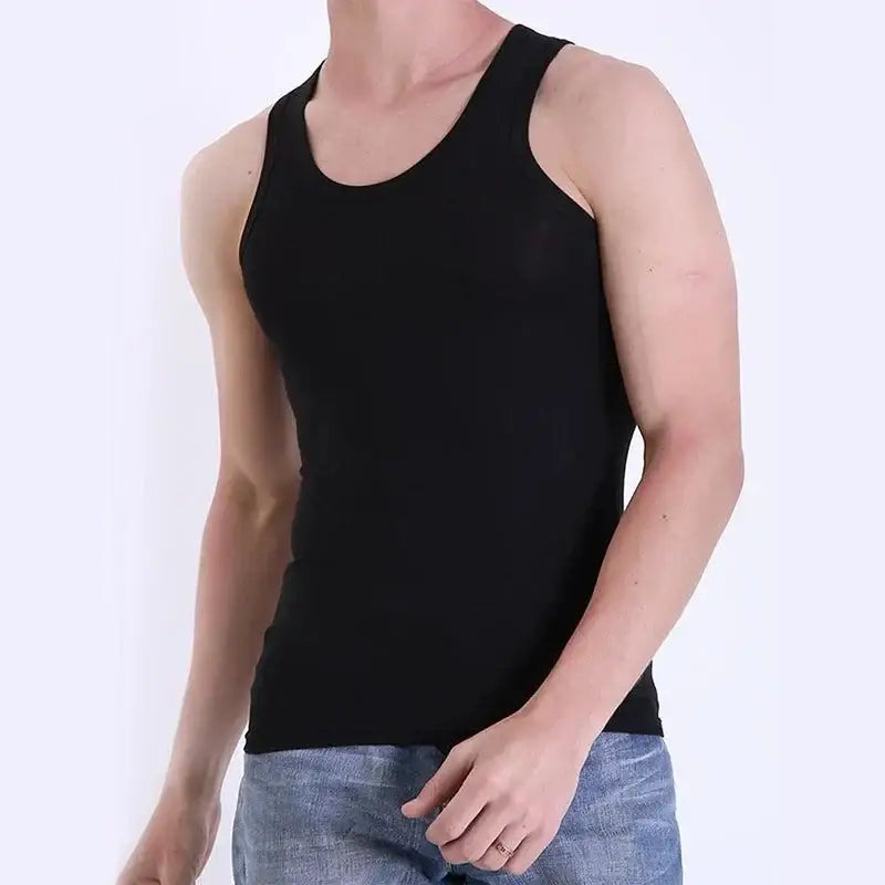 Black tank top from Cotton Vest Fitness Gear perfect for your fitness training jacket