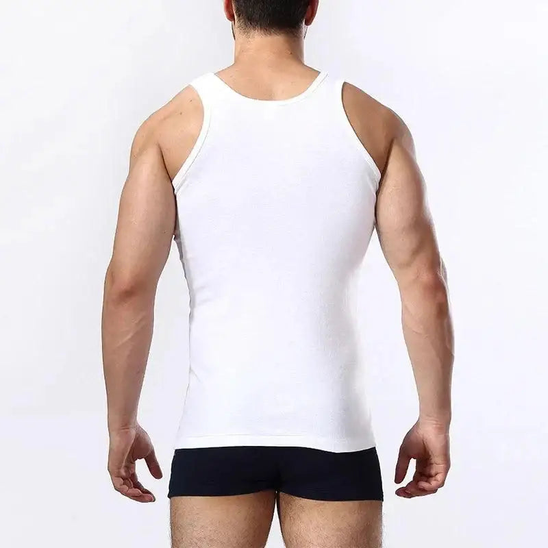 Stylish White Ribbed Tank Top from Cotton Vest Fitness Gear for your fitness training