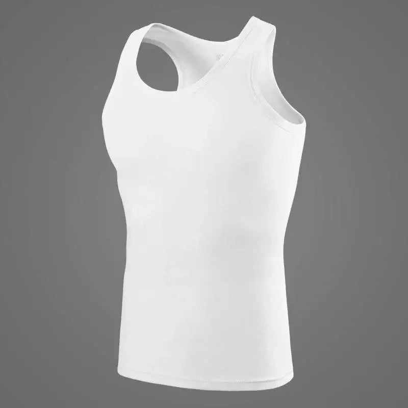 White racerback tank top from Cotton Vest Fitness Gear, perfect for workouts in pure cotton