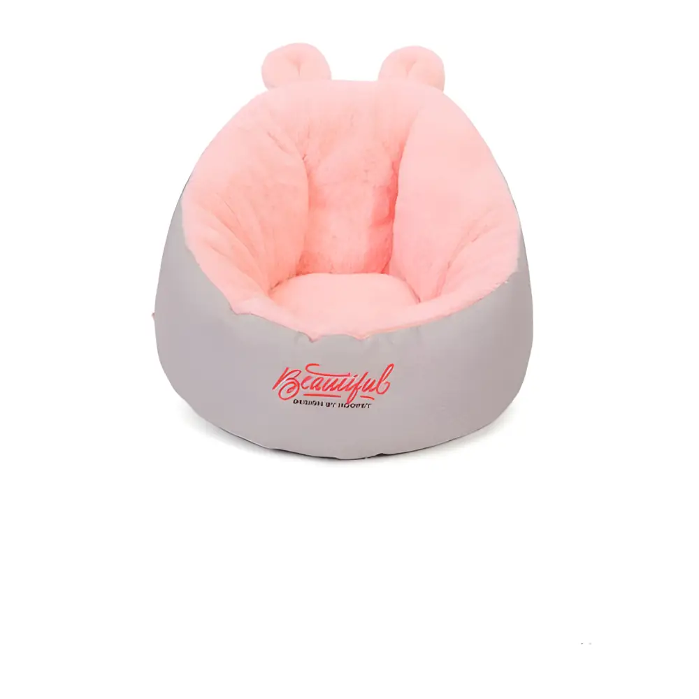 Cozy Bunny Ear Warming Dog Bed in pink and gray, perfect cushion for soft sleeping