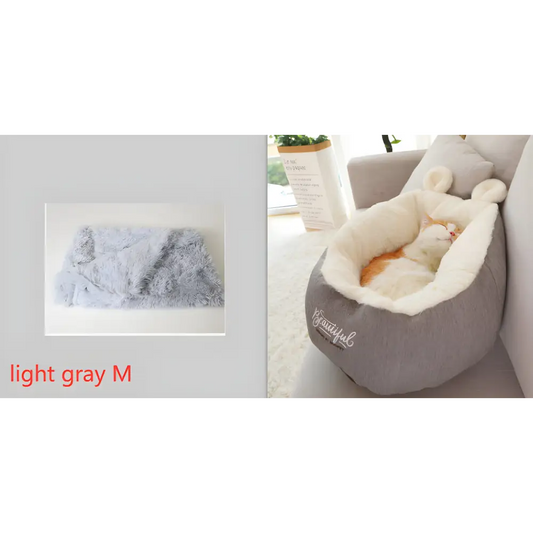 Light gray Cozy Bunny Ear Warming Dog Bed for soft sleeping and cozy puppy cuddles