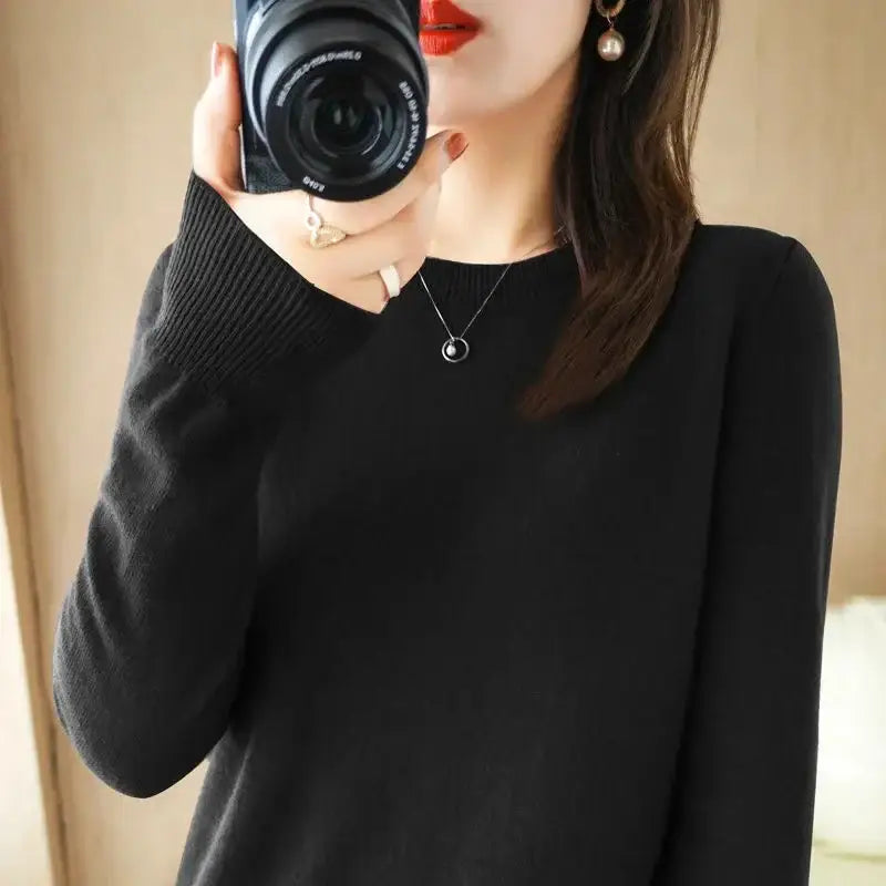 Black long-sleeved sweater from Cozy Cashmere Pullovers Continuous Updates, perfect for clearance pullovers