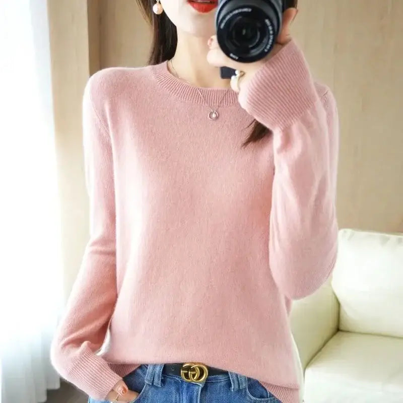 Pink crewneck sweater from Cozy Cashmere Pullovers Continuous Updates in clearance pullovers