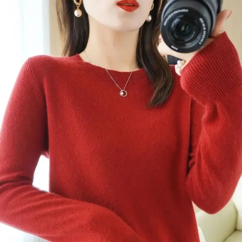 Cozy Cashmere Pullovers in bold red, perfect for clearance pullovers and daily style updates