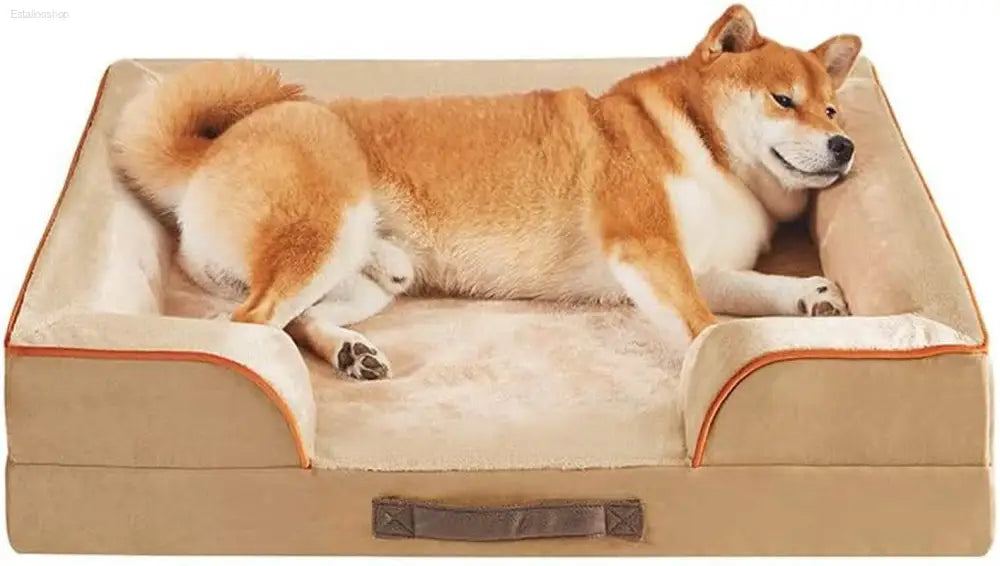 Cozy Chester Orthopedic Memory Foam Dog Bed - Calming Couch with Wall Rim Pillow, Water-Resistant & Washable Cover, Non-Slip Design in Cocoa Brown - Estalios