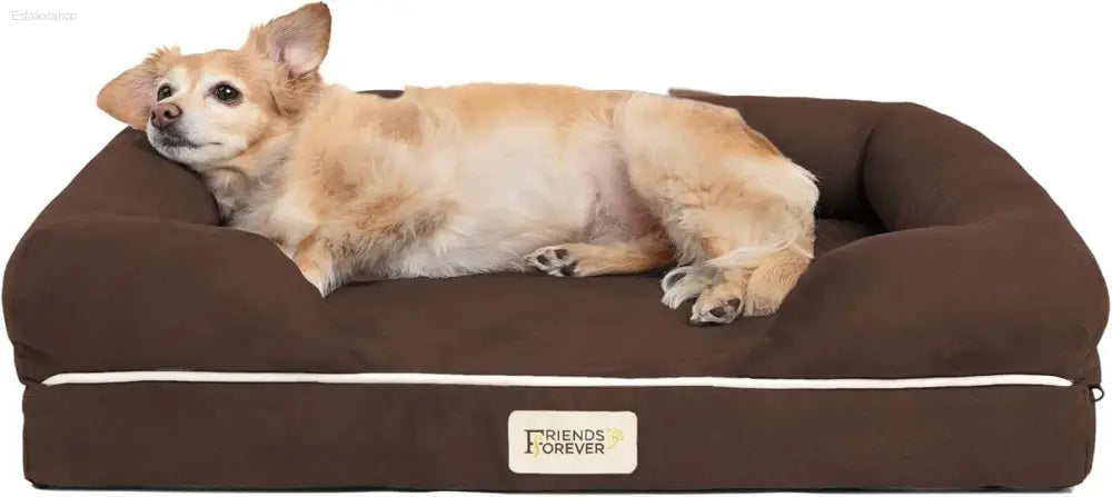 Cozy Chester Orthopedic Memory Foam Dog Bed - Calming Couch with Wall Rim Pillow, Water-Resistant & Washable Cover, Non-Slip Design in Cocoa Brown - Estalios