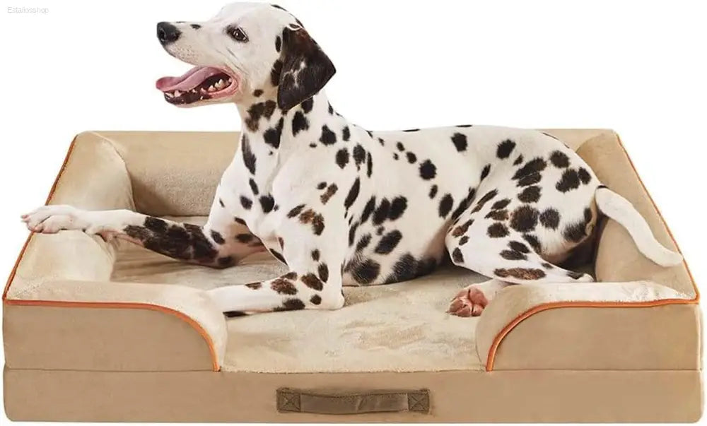 Cozy Chester Orthopedic Memory Foam Dog Bed - Calming Couch with Wall Rim Pillow, Water-Resistant & Washable Cover, Non-Slip Design in Cocoa Brown - Estalios