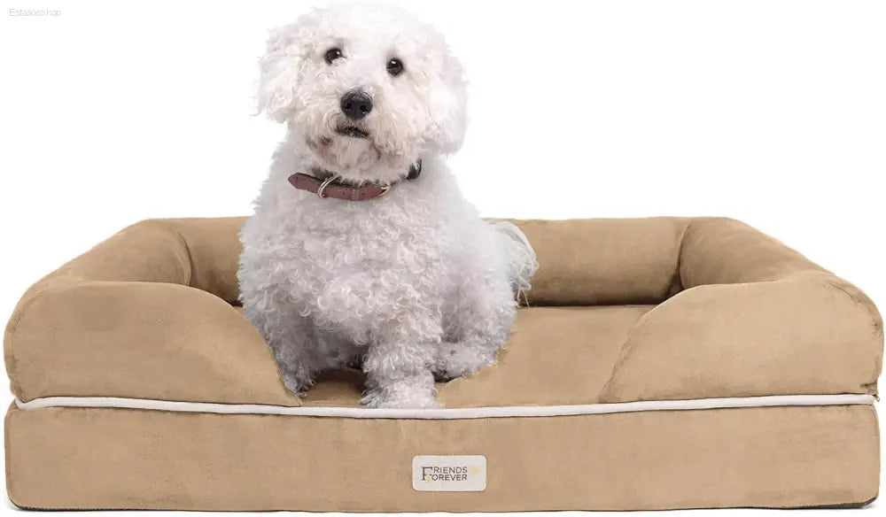 Cozy Chester Orthopedic Memory Foam Dog Bed - Calming Couch with Wall Rim Pillow, Water-Resistant & Washable Cover, Non-Slip Design in Cocoa Brown - Estalios