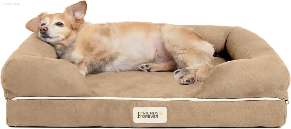 Cozy Chester Orthopedic Memory Foam Dog Bed - Calming Couch with Wall Rim Pillow, Water-Resistant & Washable Cover, Non-Slip Design in Cocoa Brown - Estalios
