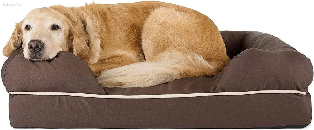 Cozy Chester Orthopedic Memory Foam Dog Bed - Calming Couch with Wall Rim Pillow, Water-Resistant & Washable Cover, Non-Slip Design in Cocoa Brown - Estalios
