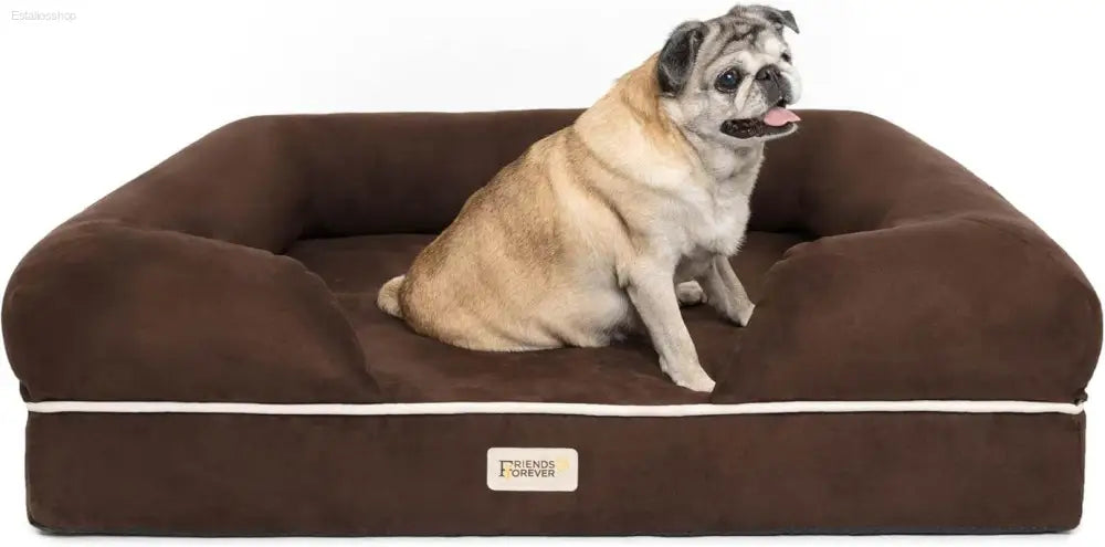 Cozy Chester Orthopedic Memory Foam Dog Bed - Calming Couch with Wall Rim Pillow, Water-Resistant & Washable Cover, Non-Slip Design in Cocoa Brown - Estalios
