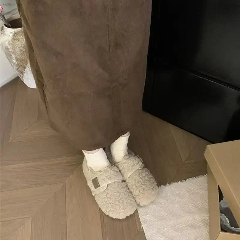 Cozy Fleece Bean Shoes with Velcro Strap for Comfortable Winter Wear for Women - EstaliosShop
