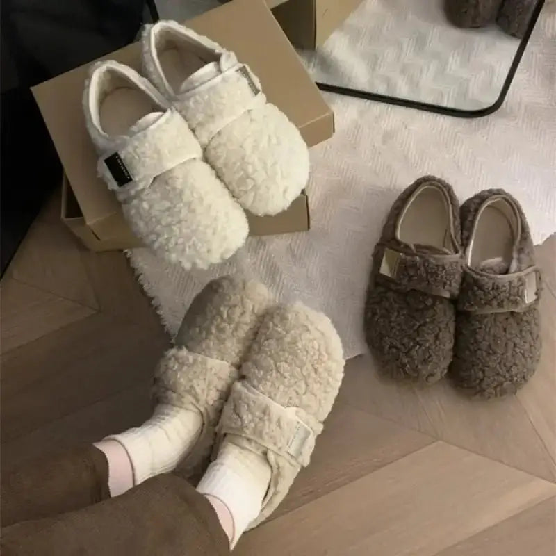 Cozy Fleece Bean Shoes with Velcro Strap for Comfortable Winter Wear for Women - EstaliosShop