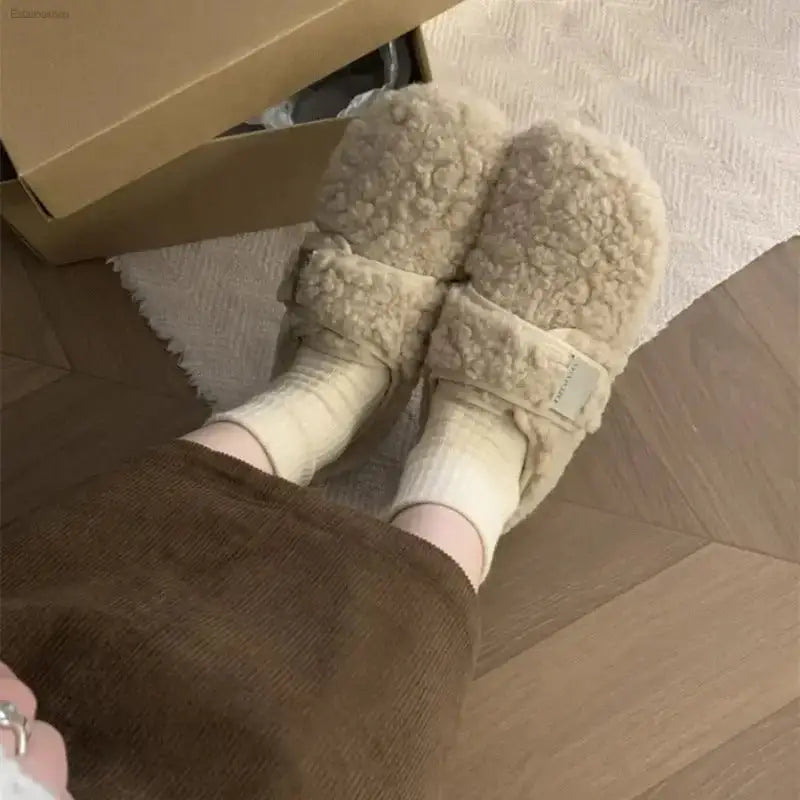 Cozy Fleece Bean Shoes with Velcro Strap for Comfortable Winter Wear for Women - EstaliosShop