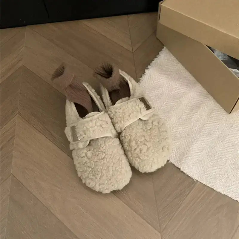 Cozy Fleece Bean Shoes with Velcro Strap for Comfortable Winter Wear for Women - EstaliosShop