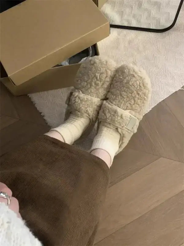 Cozy Fleece Bean Shoes with Velcro Strap for Comfortable Winter Wear for Women - EstaliosShop