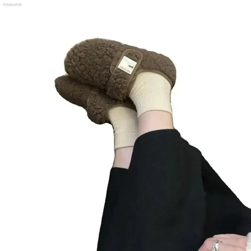 Cozy Fleece Bean Shoes with Velcro Strap for Comfortable Winter Wear for Women - EstaliosShop