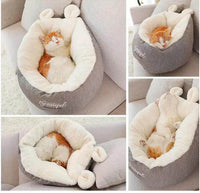 Cozy Gray and White Plush Pet Bed with Fun Ears - Estalios