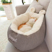 Cozy Gray and White Plush Pet Bed with Fun Ears - Estalios