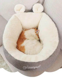 Cozy Gray and White Plush Pet Bed with Fun Ears - Estalios