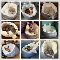 Cozy Gray and White Plush Pet Bed with Fun Ears - Estalios