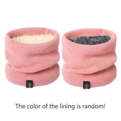 Pink knit neck warmers with fun linings perfect for a cozy winter snood look