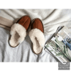 Cozy Chic Brown Suede Slippers with Plush White Fur Trim - Estalios