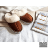 Cozy Chic Brown Suede Slippers with Plush White Fur Trim - Estalios