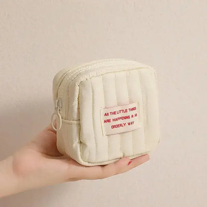 Quilted off-white Korean square small makeup bag for easy organizing and style