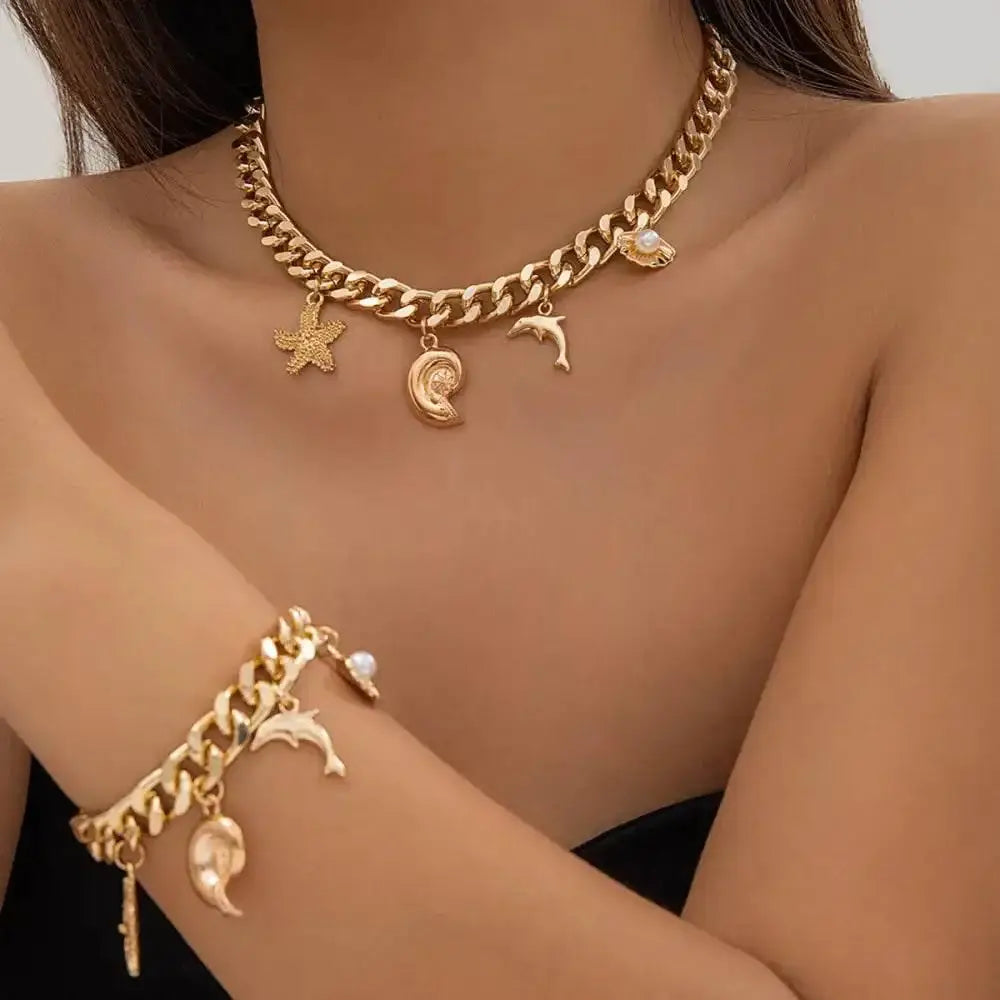 Creative Boho Conch Dolphin Starfish Choker Necklace Bracelet