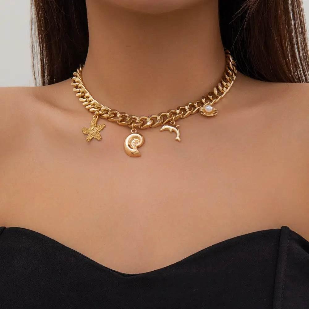 Creative Boho Conch Dolphin Starfish Choker Necklace Bracelet - Estalios