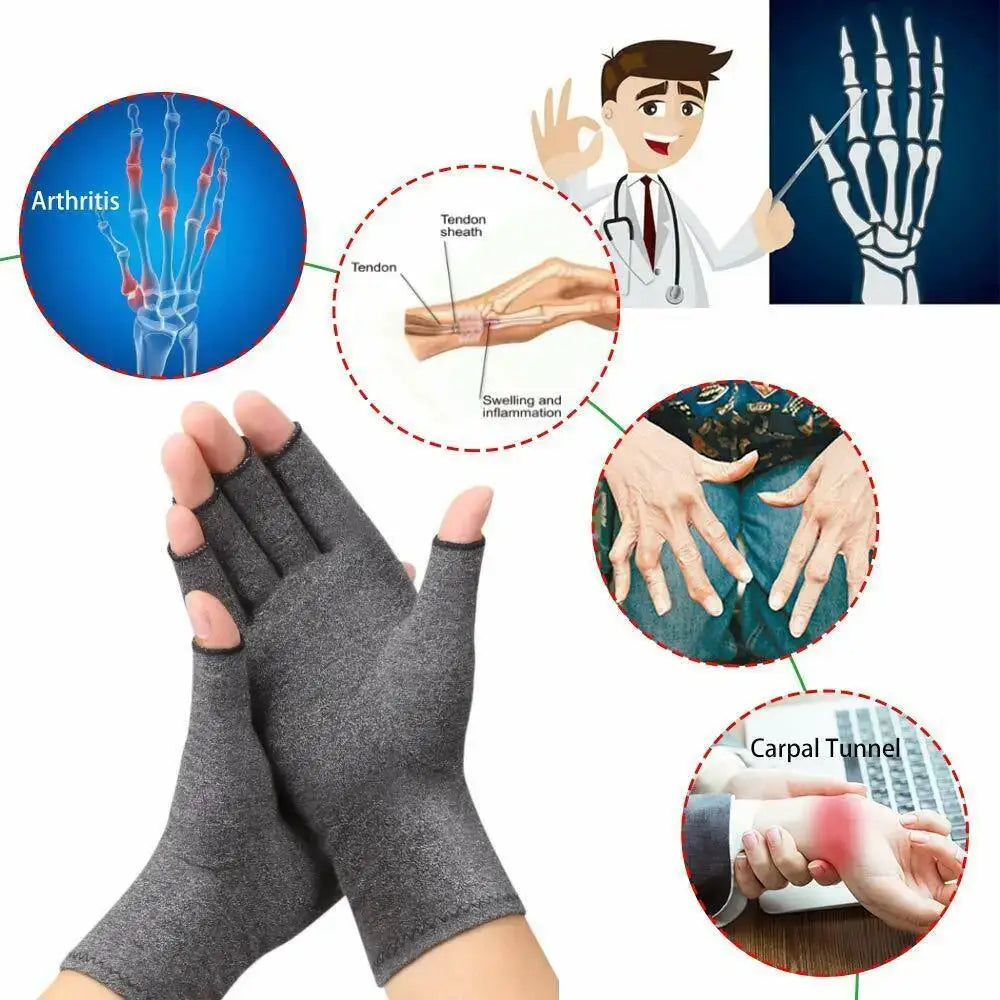 Gray compression arthritis gloves for pain relief and comfort in daily tasks