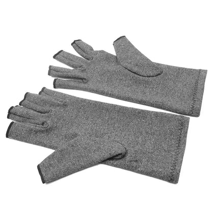 Gray fingerless compression arthritis gloves for effective pain relief and comfort