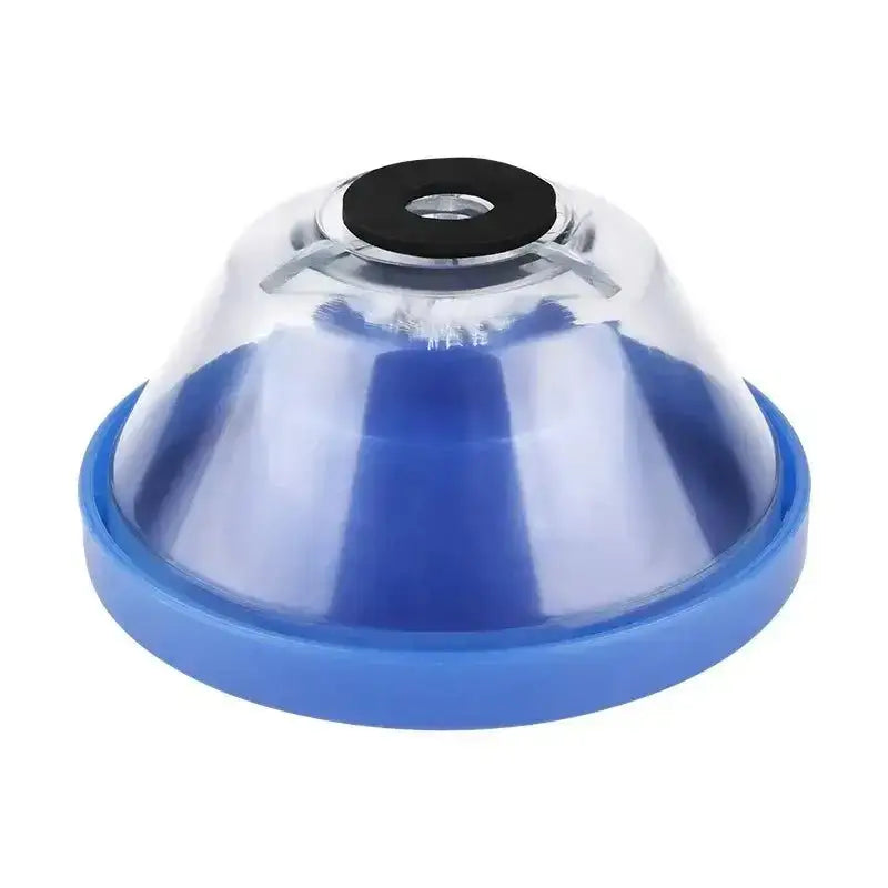 Blue and clear centrifuge lid for drill dust cover with Electric Hammer Drill in action