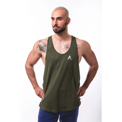 Olive green tank top from Crush Workouts in a stylish mens fitness stringer