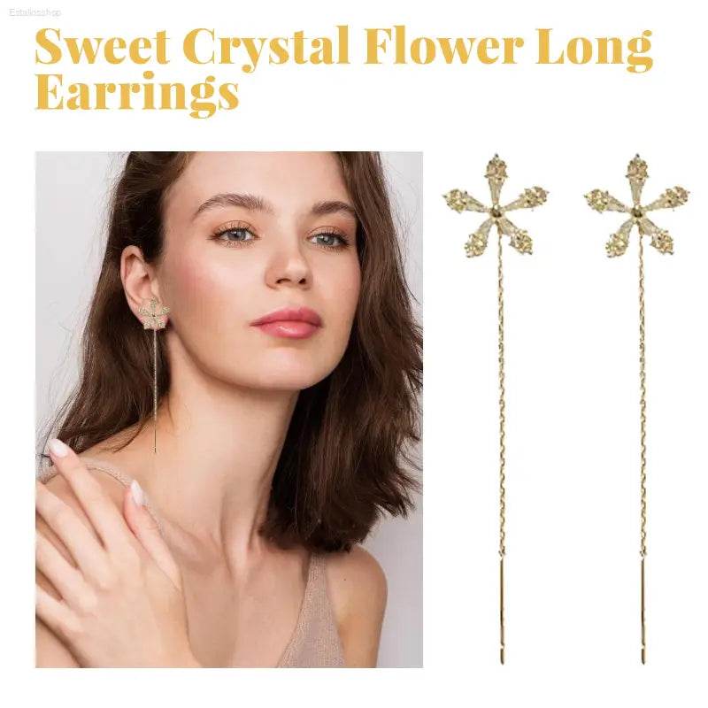 Crystal Flower Long Earrings for Ear Acupressure and Style - Estalios
