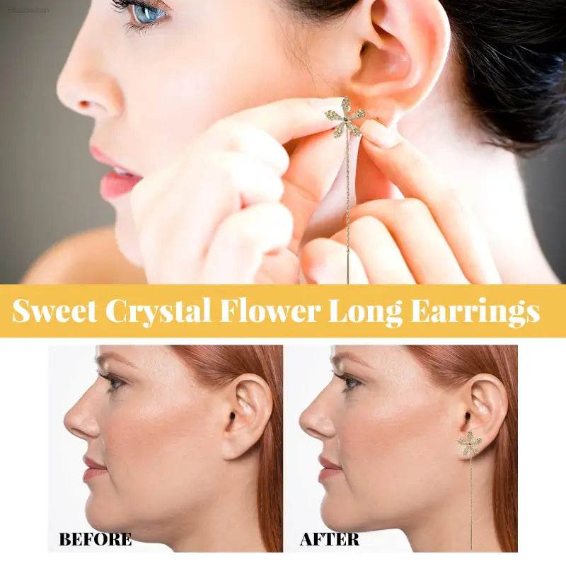 Crystal Flower Long Earrings for Ear Acupressure and Style - Estalios