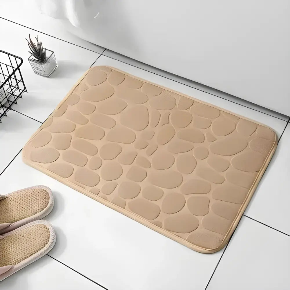 Beige pebble-patterned Cushy Embossed Velvet Bath Mat for ultimate comfort and style