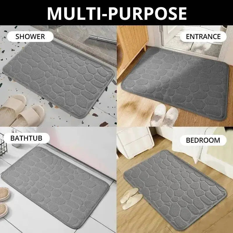 Multi-purpose gray pebble-patterned Cushy Embossed Velvet Bath Mat in memory foam style