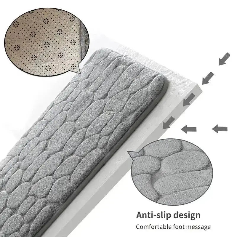 Gray pebble-patterned Cushy Embossed Velvet Bath Mat in soft memory foam embossed style