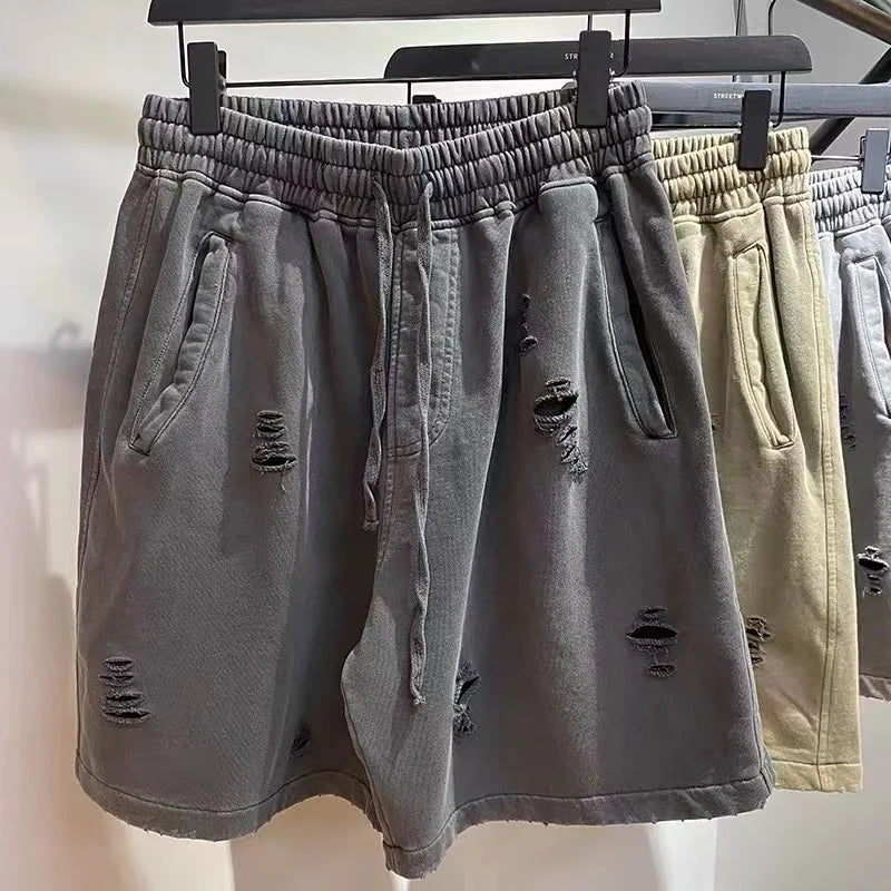 Men's Cut-Up Vintage Shorts for Casual Spring and Summer Wear